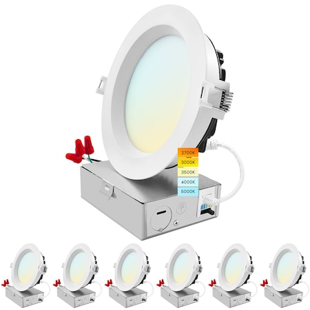 Luxrite 5 Inch LED Recessed Downlights 5CCT 2700K-5000K 18W 1600LM Dimmable Wet Rated IC Rated, 6PK LR22634-6PK